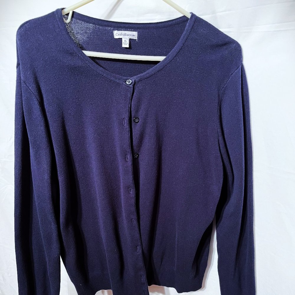 Croft & Barrow  Womans Long-Sleeved Cardigan Sweater. Navy Blue. XL.